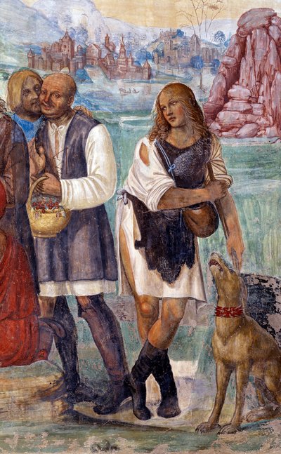 Come Benedetto insegna la dottrina santa ai contadini che lo visitano (dettaglio) affresco del chiostro realizzato da Antonio Bazzi detto il Sodoma (1477 - 1549) che racconta la vita di San Benedetto da Norcia (480 - 567) fondatore dell