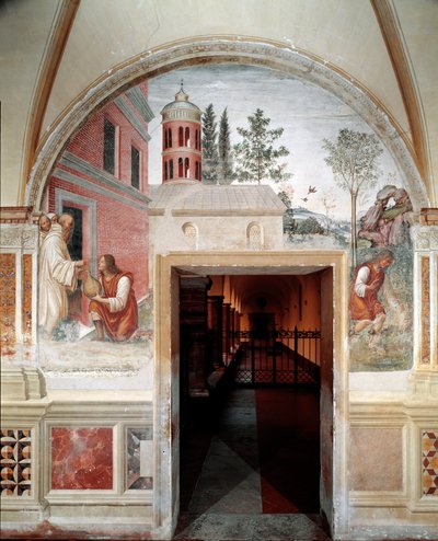 Come Benedetto trasforma in serpente il vino nascosto da un servo (dettaglio) (affresco del chiostro di Antonio Bazzi detto il Sodoma) da Giovanni Antonio Bazzi Sodoma
