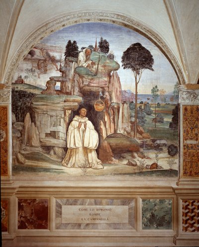 Il demone rompe la campana affresco del chiostro realizzato da Antonio Bazzi detto il Sodoma (1477 - 1549) che racconta la vita di San Benedetto da Norcia (480 - 567) fondatore dell