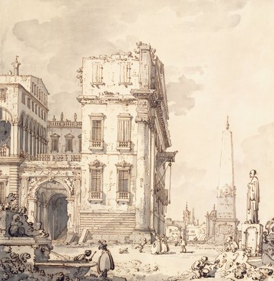 Un capriccio di un palazzo veneziano che si affaccia su una piazza con un obelisco da Giovanni Antonio Canal
