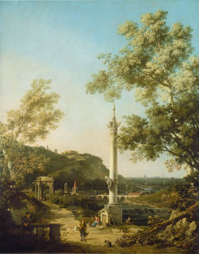 Capriccio paesaggistico inglese con una colonna da Giovanni Antonio Canal