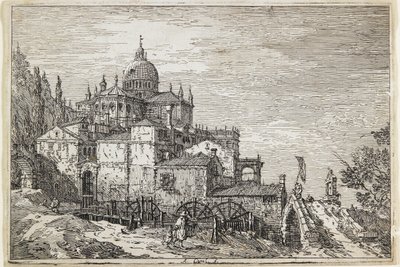 Paesaggio con una chiesa, case e un mulino da Giovanni Antonio Canal