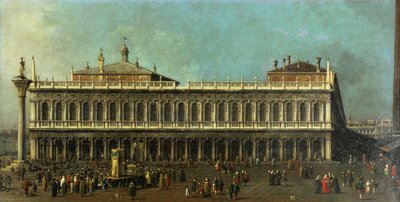 La Biblioteca e la Piazzetta, Venezia, vista verso ovest con numerose figure e uno spettacolo di burattini, c.1740 da Giovanni Antonio Canal