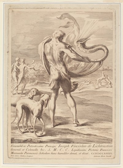 Uomo nudo che soffia in una conchiglia da Giovanni Antonio Faldoni after Parmigianino
