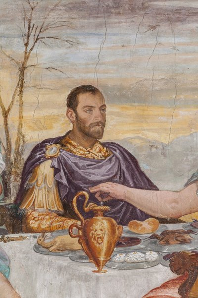 Il banchetto di Cleopatra, Sala del camino, c.1560-65 (dettaglio) da Giovanni Antonio Fasolo