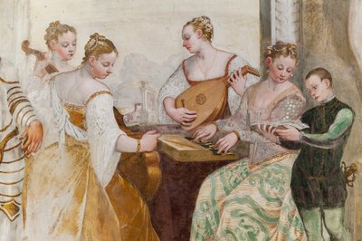 Giovane ragazzo e dame di corte, dettaglio di Il Concerto, Sala Principale, c.1570 da Giovanni Antonio Fasolo
