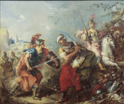 La lotta tra Tancredi e Argante con Clorinda sullo sfondo da Giovanni Antonio Guardi