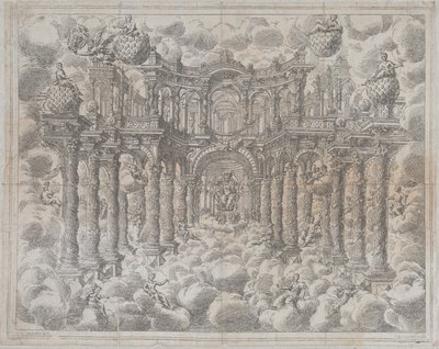 Scena teatrale con figure allegoriche sedute tra le nuvole da Giovanni Antonio Lorenzini