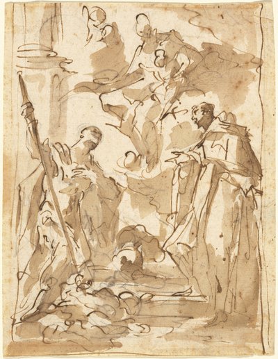 La Madonna e il Bambino in gloria con San Teodoro e un santo monastico da Giovanni Antonio Pellegrini