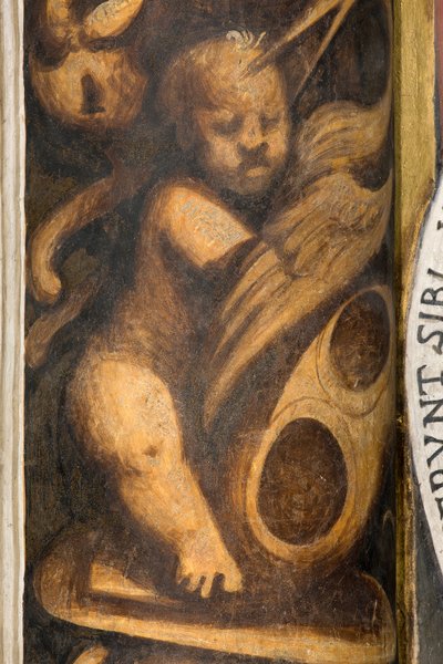 Navata centrale, Lesena parte superiore sopra il capitello prima e seconda campata sud, Il Pordenone, Putto, (dettaglio) da Giovanni Antonio Pordenone