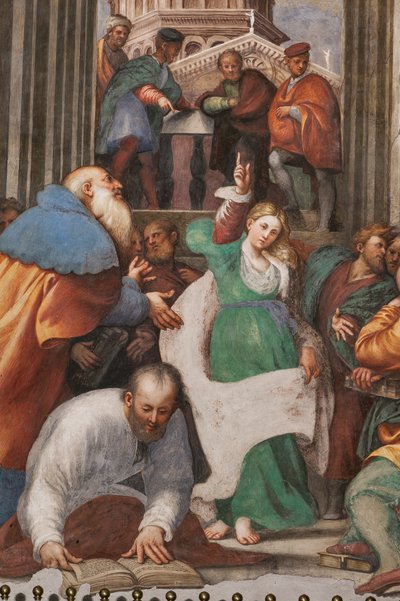 La disputa di Santa Caterina con i filosofi, 1530-32 (affresco) (dettaglio) da Giovanni Antonio Pordenone