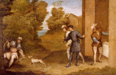 San Rocco nutrito dal cane, compartimento del Polittico di San Gottardo da Giovanni Antonio Pordenone