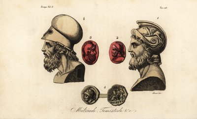 Busti e gemme di politici ateniesi Milziade il Giovane, Temistocle e re Pirro I da Giovanni Antonio Sasso
