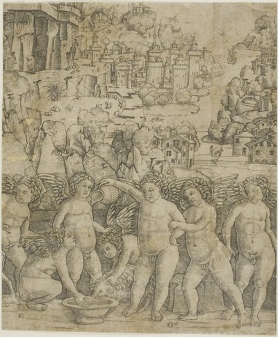 Sette Cupidi con Due Arieti in un Paesaggio da Giovanni Antonio da Brescia