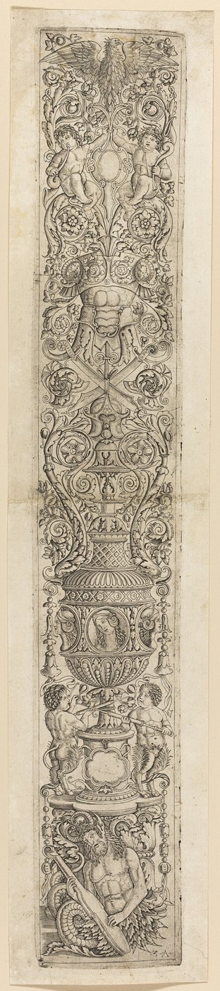 Tritone e due satiri bambini, quarta lastra da Dodici pannelli di ornamento da Giovanni Antonio da Brescia
