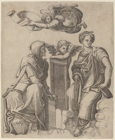 Due Sibille e un angelo da Giovanni Antonio da Brescia after Raphael