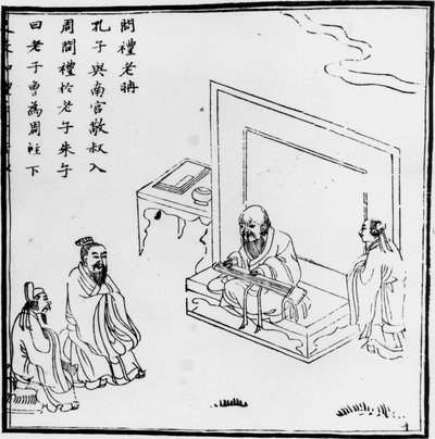 Lao Tzu incontra Confucio. Incisione cinese. da Phillipe de Marlier