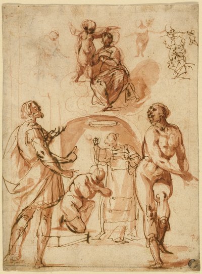 Schizzi: Vergine e Bambino; Vergine e Bambino con due santi; Santo che battezza figura inginocchiata da Giovanni Baglione