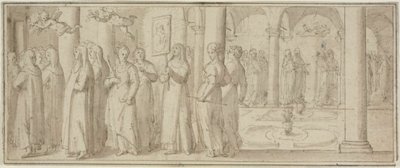 Processione di suore e novizie in onore di un santo maschio da Giovanni Balducci
