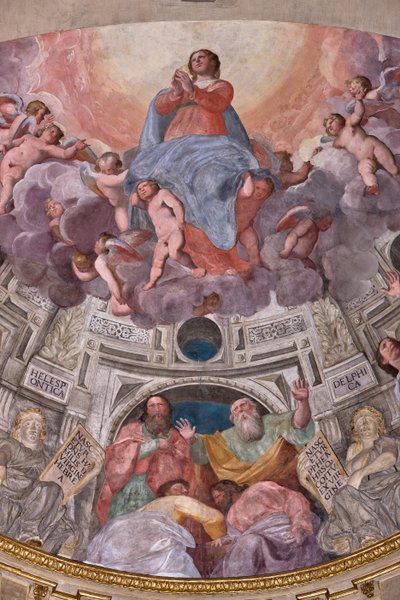 Genova, Duomo (Cattedrale di San Lorenzo), interno, Cappella Lercari o Cappella del Santissimo Sacramento (abside settentrionale), abside: "Assunzione della Vergine", affresco di Giovanni Battista Castello detto il Bergamasco da Giovanni Battista Castello