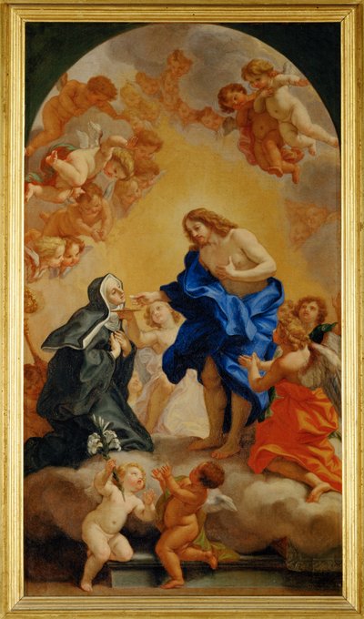 Une bienheureuse abesse recevant la communion des mains du Christ - Una suora riceve la comunione dalle mani di Cristo ... da Giovanni Battista (1639-1709) Gaulli