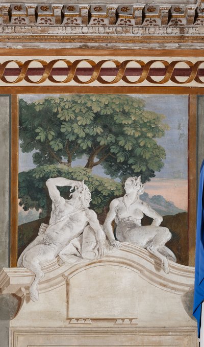 Alloggi degli ospiti, stanza delle scene rurali: affresco monocromo che rappresenta un satiro e una menade da Giovanni Battista Tiepolo