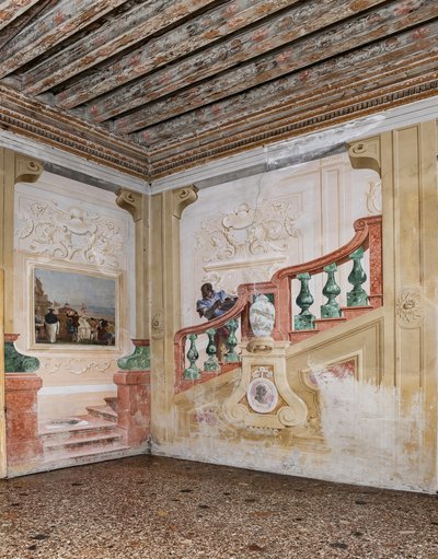 Alloggi degli ospiti, la stanza delle scene di carnevale: "Servo moro su una scala falsa" da Giovanni Battista Tiepolo