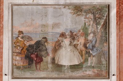 Alloggi per ospiti, la stanza delle scene di carnevale: "Pantalone e Colombina", una scena con maschere da Giovanni Battista Tiepolo