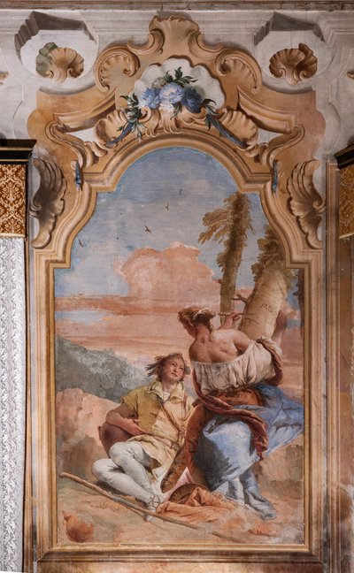 Palazzina: seconda stanza o stanza di Ariosto con affreschi che rappresentano episodi da "Orlando Furioso": "Angelica e Medoro incidono i loro nomi sulla corteccia delle piante" da Giovanni Battista Tiepolo
