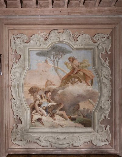 Palazzina: vista della quarta stanza o di Torquato Tasso, con affreschi che rappresentano episodi di "Gerusalemme liberata": "La maga Armida vede Rinaldo, che dorme, e se ne innamora" da Giovanni Battista Tiepolo