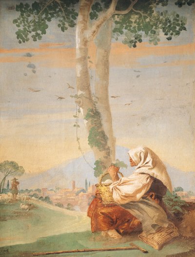 Vecchia contadina con un cesto di uova, dalla 