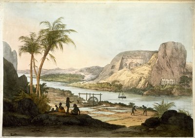 Vista esterna dei due templi di Abu Simbul, da Tavole illustrative delle ricerche in Egitto e Nubia, pubblicato nel 1822 da Giovanni Battista Belzoni