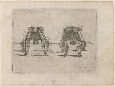 Due figure cubiche con le mani a terra da Giovanni Battista Bracelli