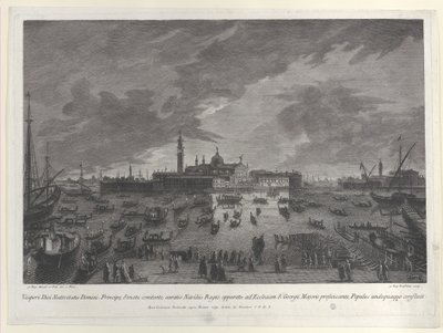 Vista notturna della processione alla vigilia di Natale del Doge e del Senato veneziano a San G... da Giovanni Battista Brostoloni