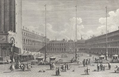 Veduta di Piazza San Marco, con la chiesa di San Geminiano in fondo, e figure e..., 1763 da Giovanni Battista Brostoloni
