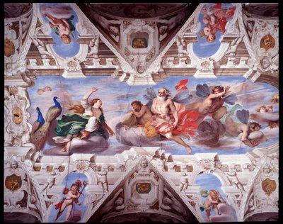 Giunone chiede ad Eolo di impedire il viaggio di Enea (affresco) da Giovanni Battista Carlone