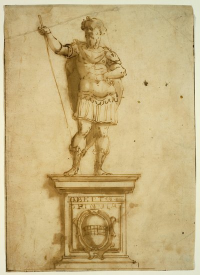 Statua di guerriero in piedi su un piedistallo da Giovanni Battista Castello