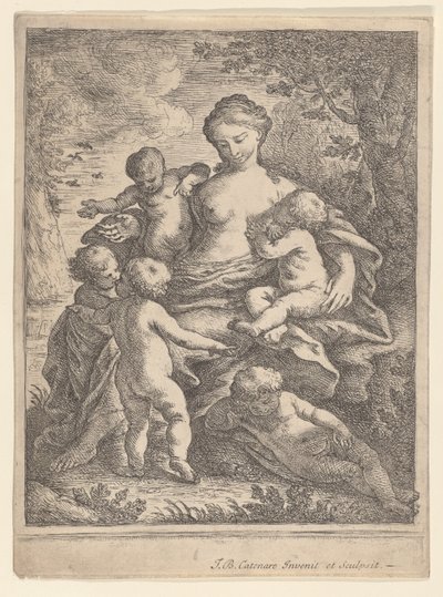 Carità, seduta in un paesaggio circondata da cinque bambini nudi, 1692-1727 da Giovanni Battista Catenaro