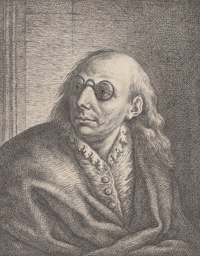 Ritratto di Luca Giordano, con occhiali rotondi e guardando a sinistra da Giovanni Battista Catenaro