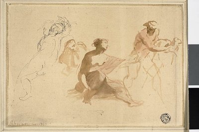 Due schizzi: Bambino nudo, Donna che si avvicina all