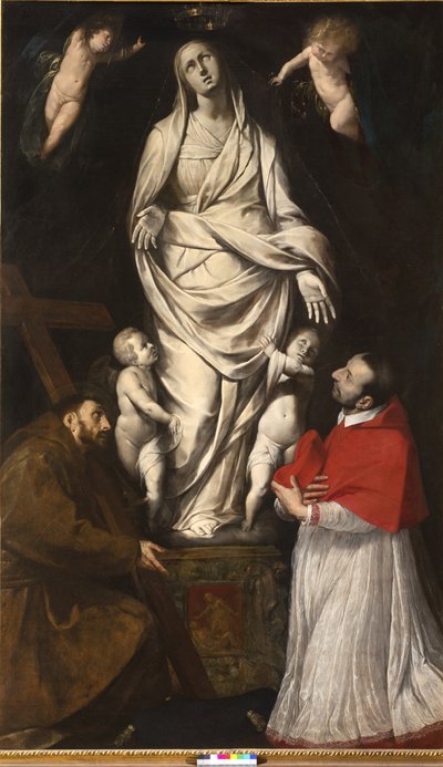 San Francesco e il Beato Carlo Borromeo in preghiera davanti alla statua della Madonna a San Celso a Milano da Giovanni Battista Crespi