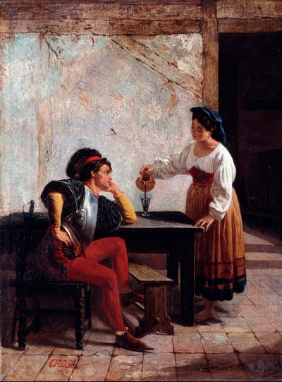 Giovane serva in una locanda e un soldato da Giovanni Battista Crosa