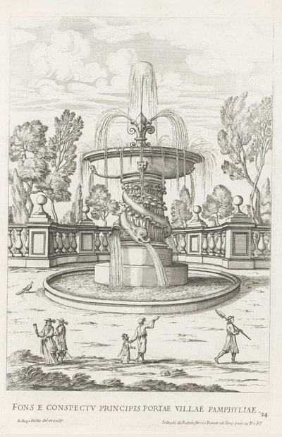 Fontana con delfini nei giardini di Villa Doria Pamphilj a Roma da Giovanni Battista Falda