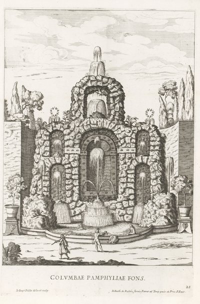 Fontana con colombe nei giardini di Villa Doria Pamphilj a Roma da Giovanni Battista Falda