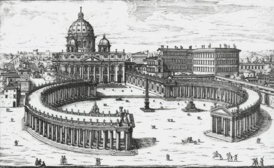 Città del Vaticano, vista di Piazza San Pietro con la Basilica di San Pietro e i Palazzi Vaticani, incisione di Giovanni Battista Falda. 1665 da Giovanni Battista Falda