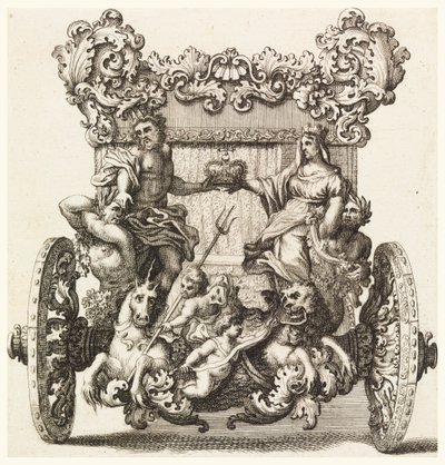 Vista posteriore della prima carrozza di Lord Catelmaine costruita nel 1686 da Andrea Cornely dopo Ciro Ferri (1634-1689) da Giovanni Battista Lenardi