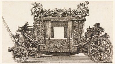 Vista laterale della prima carrozza (1686) di Lord Castelmaine costruita nel 1686 da Andrea Cornely dopo Ciro Ferri, 1687-1700 da Giovanni Battista Lenardi