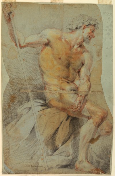 Disegno, Studio di un anziano nudo, Bacco o uno dei suoi compagni, 1660-70 da Giovanni Battista Merano