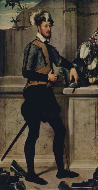 Un cavaliere con il suo elmo da giostra, 1554-1558, 1936 da Giovanni Battista Moroni