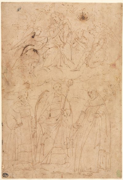 Madonna e Bambino in gloria sopra tre santi, c. 1570 da Giovanni Battista Paggi